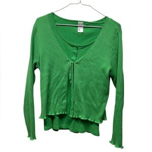 Anko green ribbed cardigan sweater and tank top set size 12 Y2K